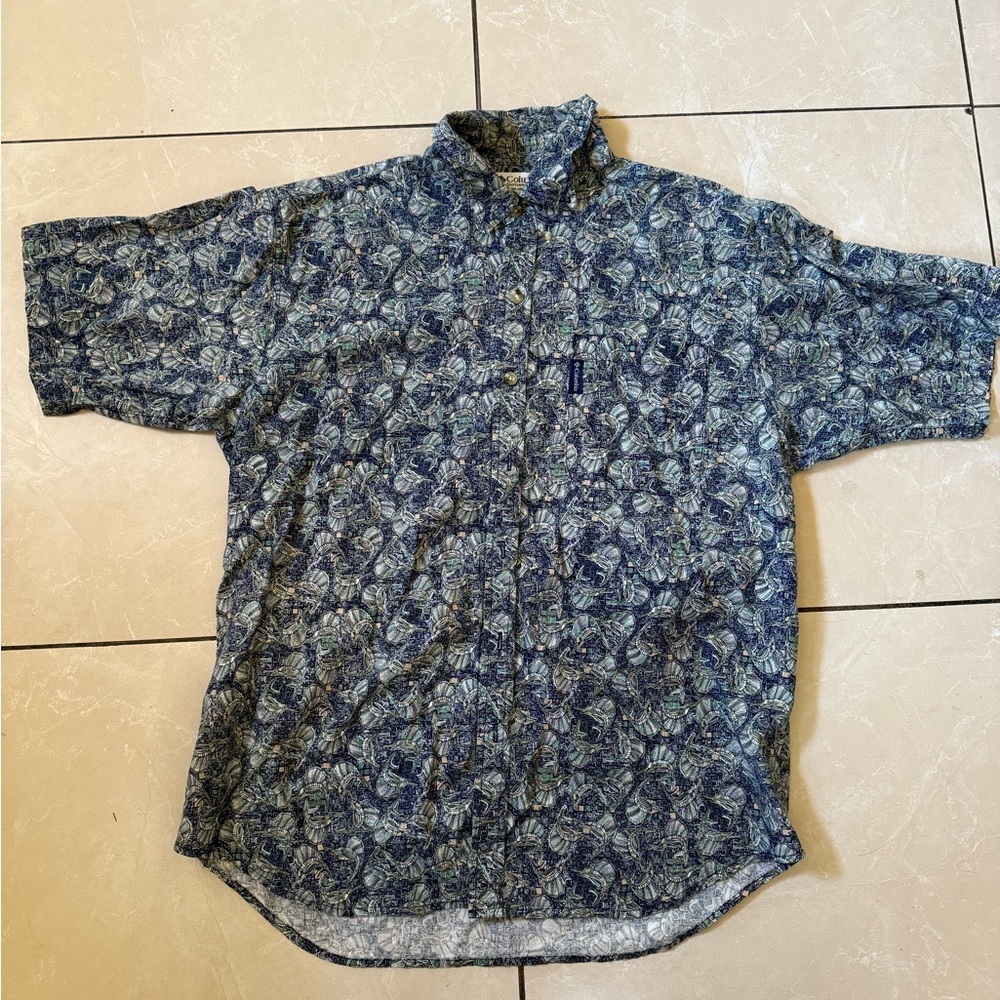 Men's Columbia Button Down Shirt  Fishing Outdoors Marlin Print Size M